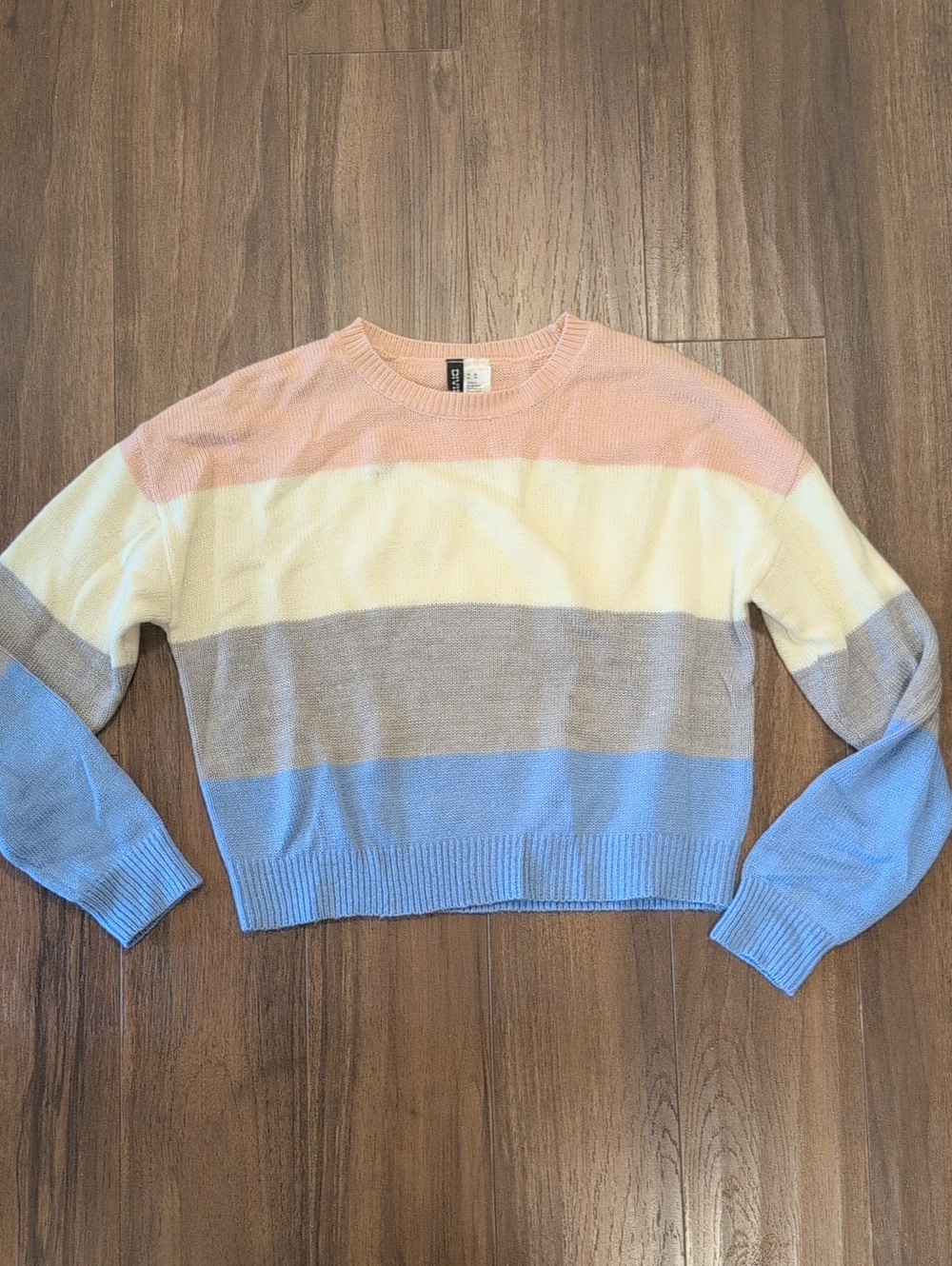 Divided Pastel Striped Crewneck Sweater - Pink, Cream, Gray, Blue Cropped Knit